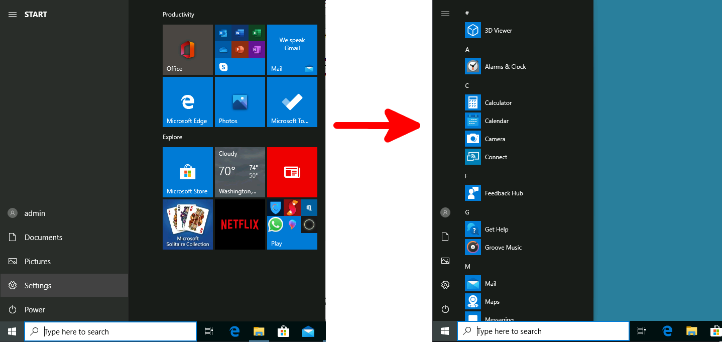 Windows 10 Classic Start Menu without Tiles