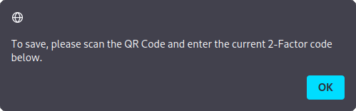 Fenêtre d'avertissement du plugin 2FA roundcube pour la lecture des codes QR