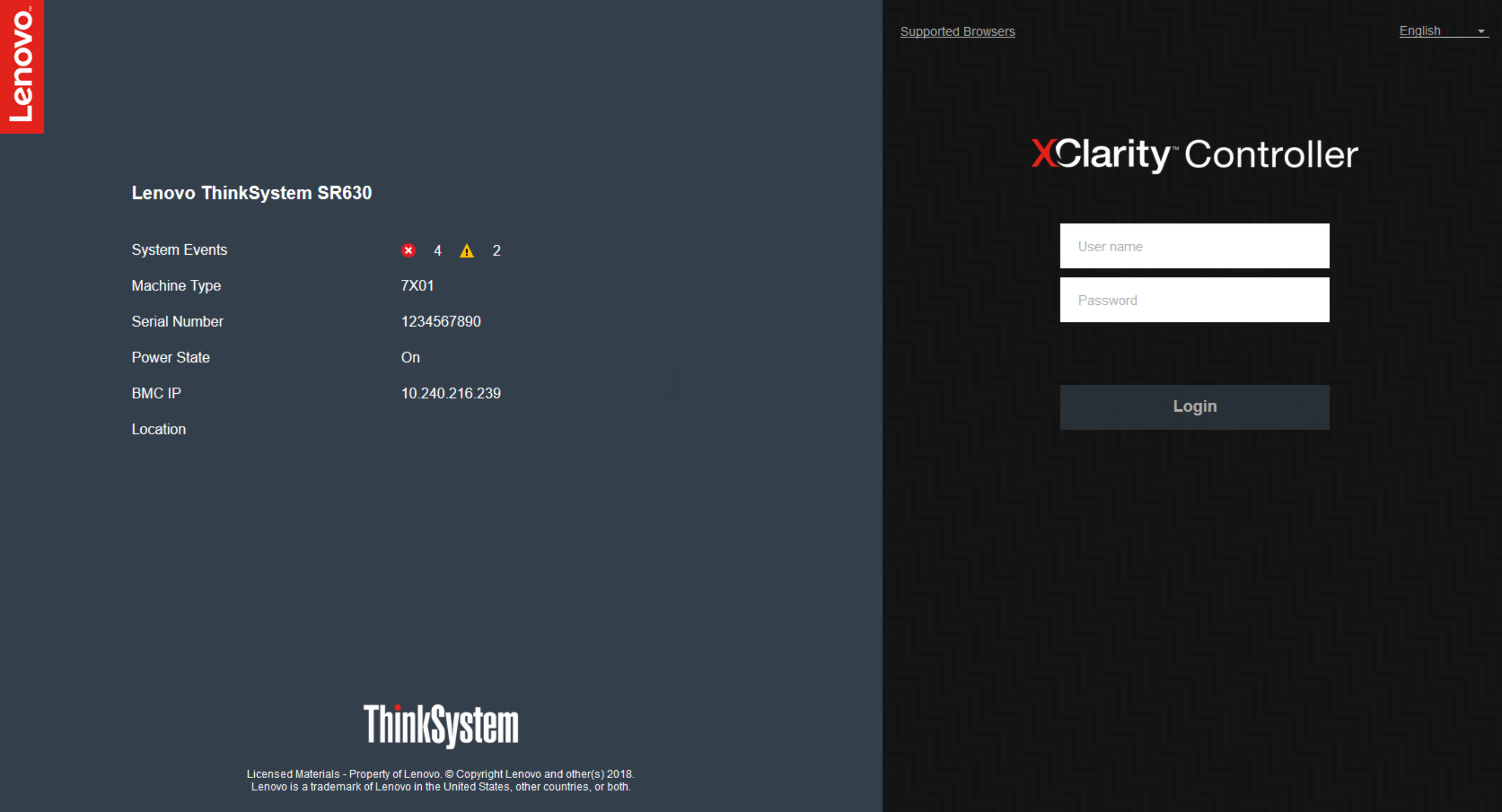 Lenovo XClarity Controller | page web d'authentification