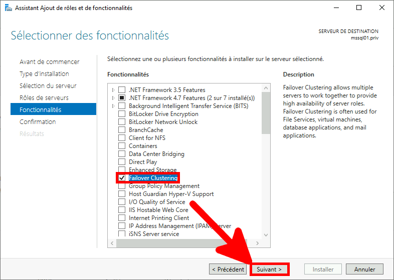 Windows | Assistant ajout de rôles et de fonctionnalités, Sélectionner des fonctionnalités