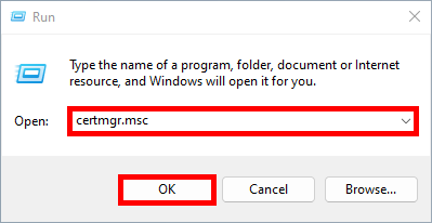 Capture d'écran de l'ouverture de la Console de gestion des certificats pour l'utilisateur actuel sur la machine du supplicant