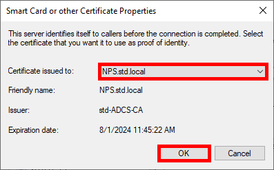 Capture d'écran de la sélection du certificat nouvellement déployé dans la configuration Ubiquiti Wi-Fi EAP-TLS