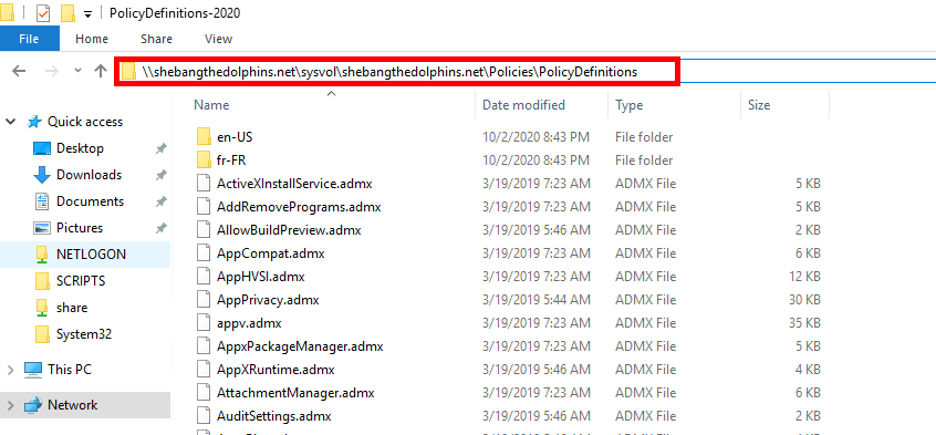 Explorateur Windows Sysvol Policy Definitions