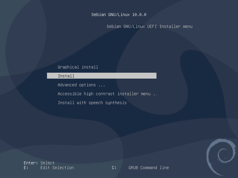 debian netinstall UEFI Installer menu