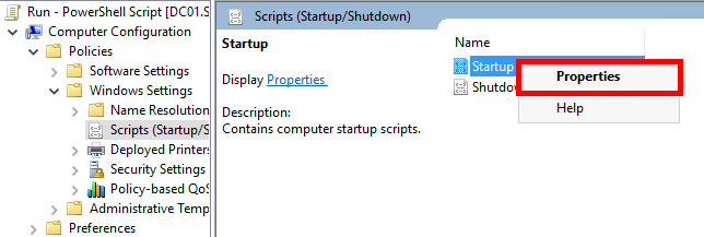 Scripts Startup Properties GPO