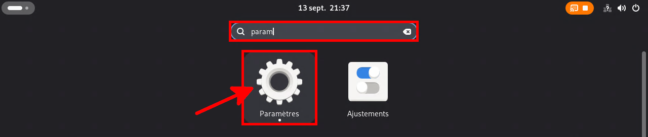 Menu des Paramètres GNOME sur Debian 13 Menu des Paramètres GNOME sous Debian 13 Wayland