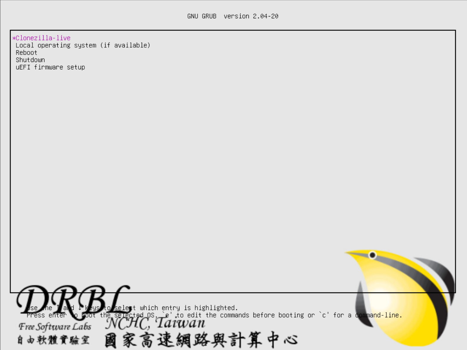 DRBL écran de boot UEFI