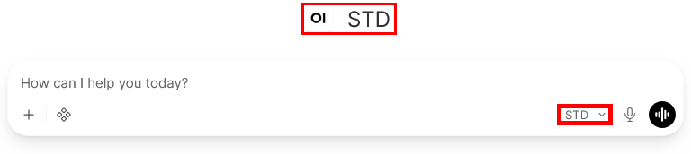 Interface New Chat d’Open WebUI montrant le modèle préconfiguré STD sélectionné dans la liste des modèles