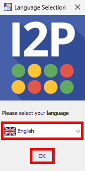 Écran de sélection de la langue de l’installateur I2P, avec l’anglais sélectionné et le bouton OK mis en surbrillance