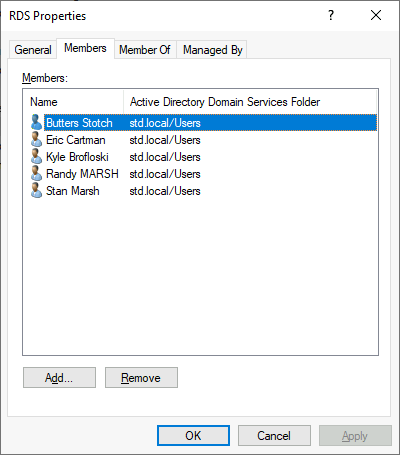 Windows | utilisateurs du groupe RDS