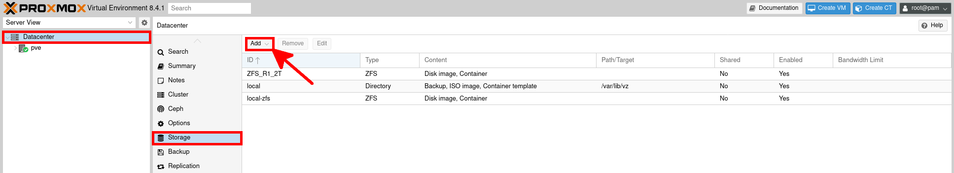 Ajout de Proxmox Backup Server comme stockage dans l’interface de Proxmox VE