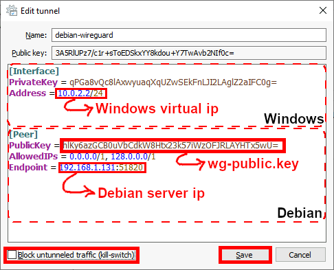 VPN WireGuard | Windows client, éditer profil