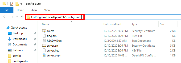 Dossier config-auto OpenVPN sur Windows