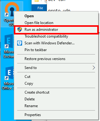 Windows 10, ExÃ©cuter OpenVPN en tant qu'administrateur.