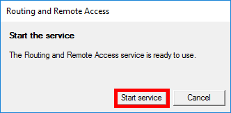 Windows | Routing and remote access console, Start the service box