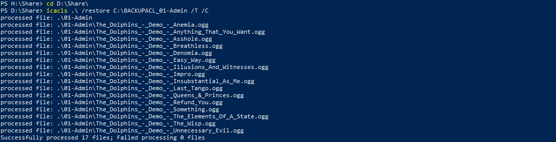 PowerShell | icacls restore ACLs