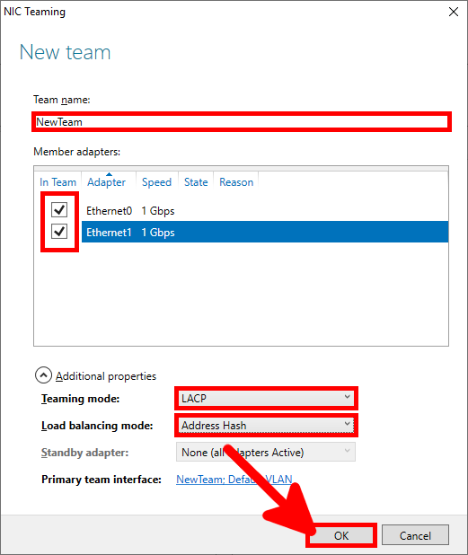 Windows | New Nic Teaming Configuration