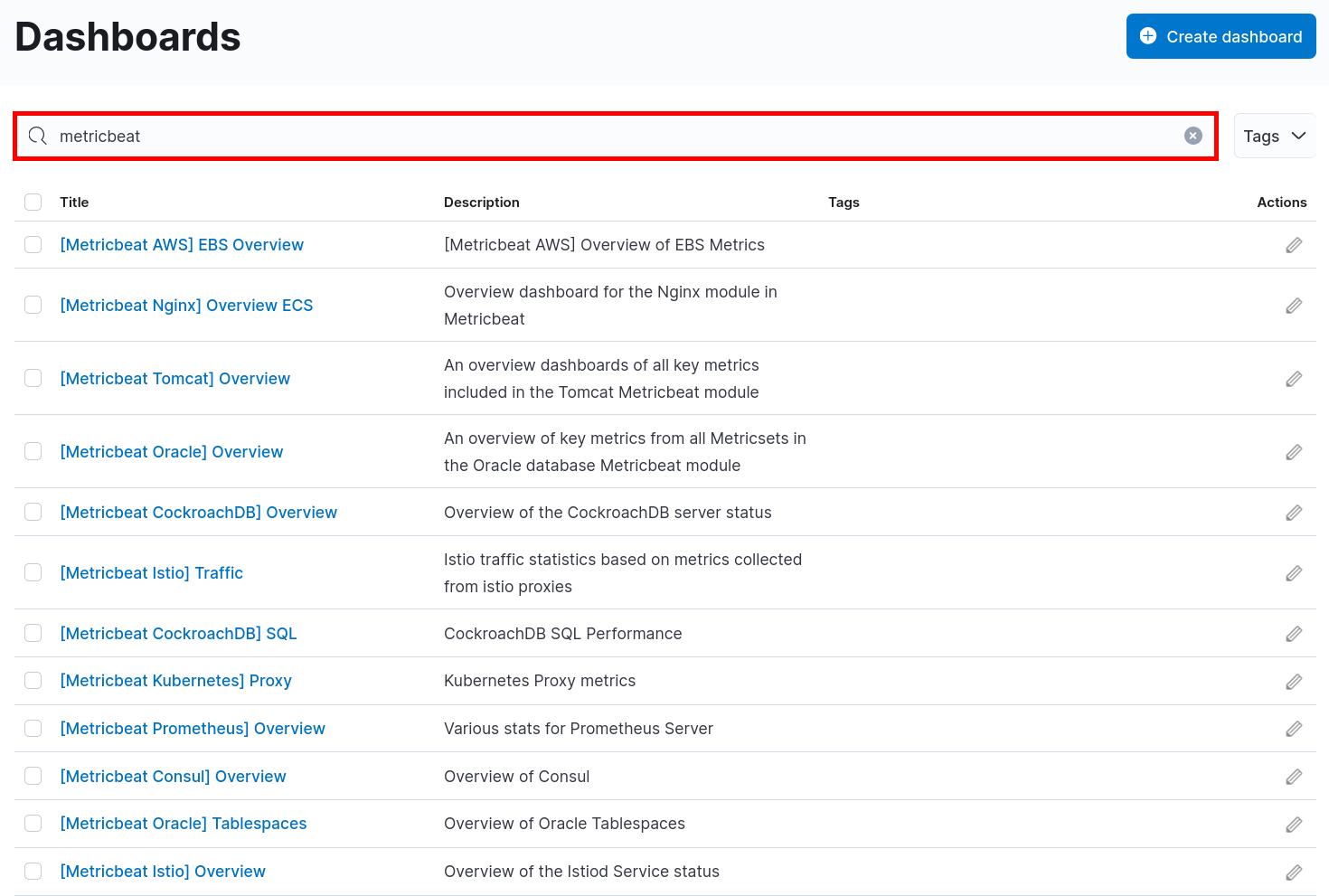 Kibana | Metricbeat Dashboard