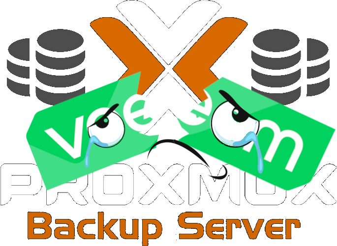 Humorous meme showing Veeam Backup crying while Proxmox Backup Server takes over