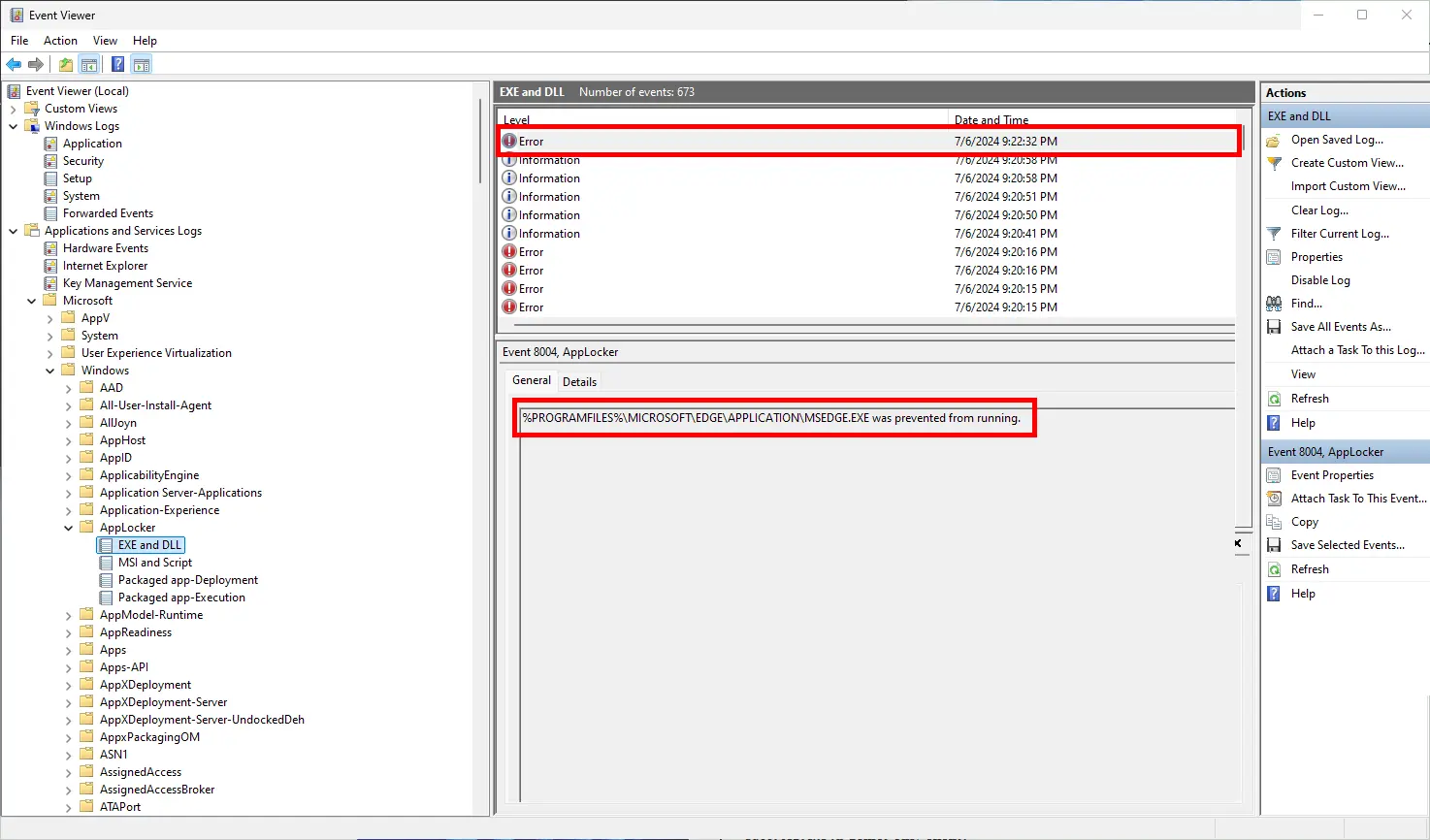 Viewing AppLocker logs in Event Viewer to diagnose blocked applications