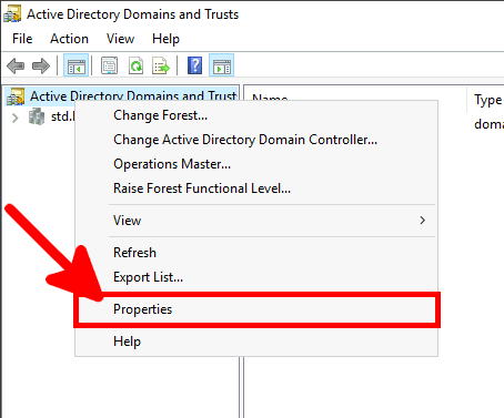 Active directory domain and trusts | properties.