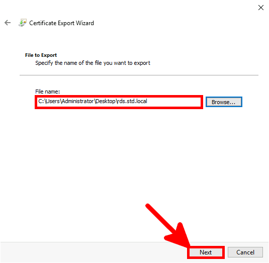 Certicate Export Wizard | File to export