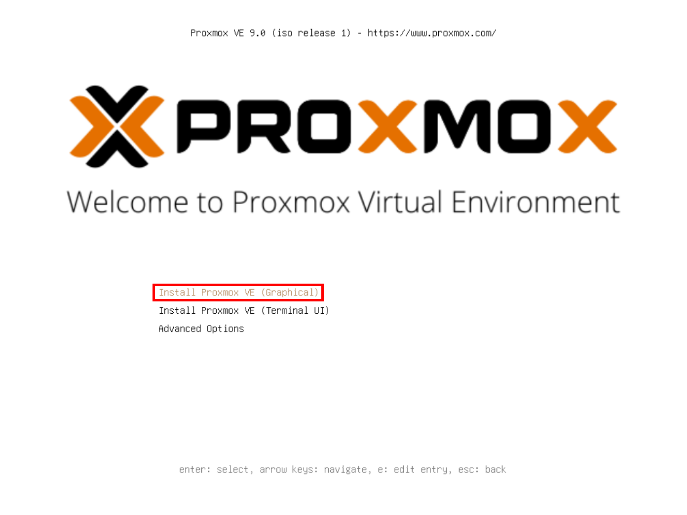 Proxmox VE 9 installation screen