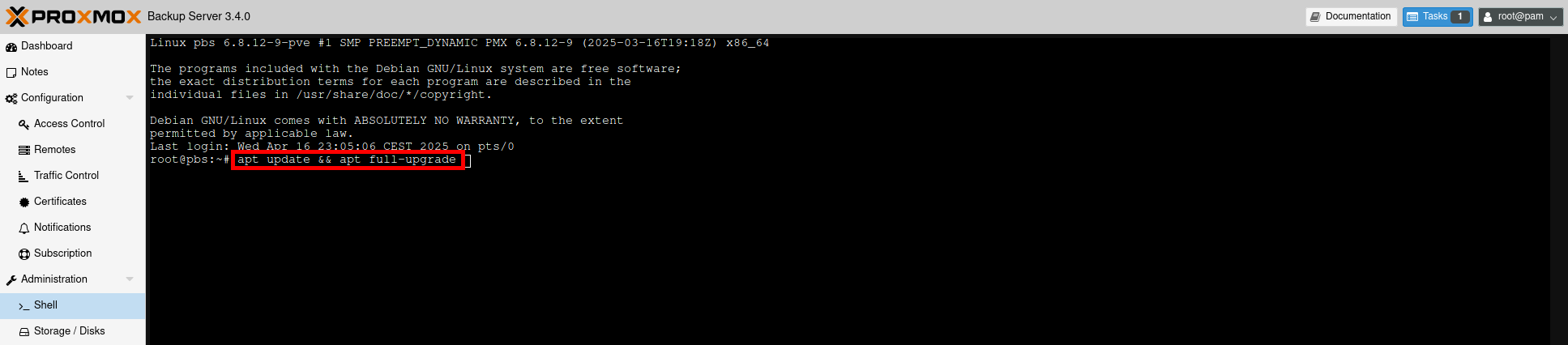 Terminal command to update and upgrade packages using APT