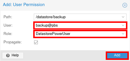Assign user and role to PBS datastore