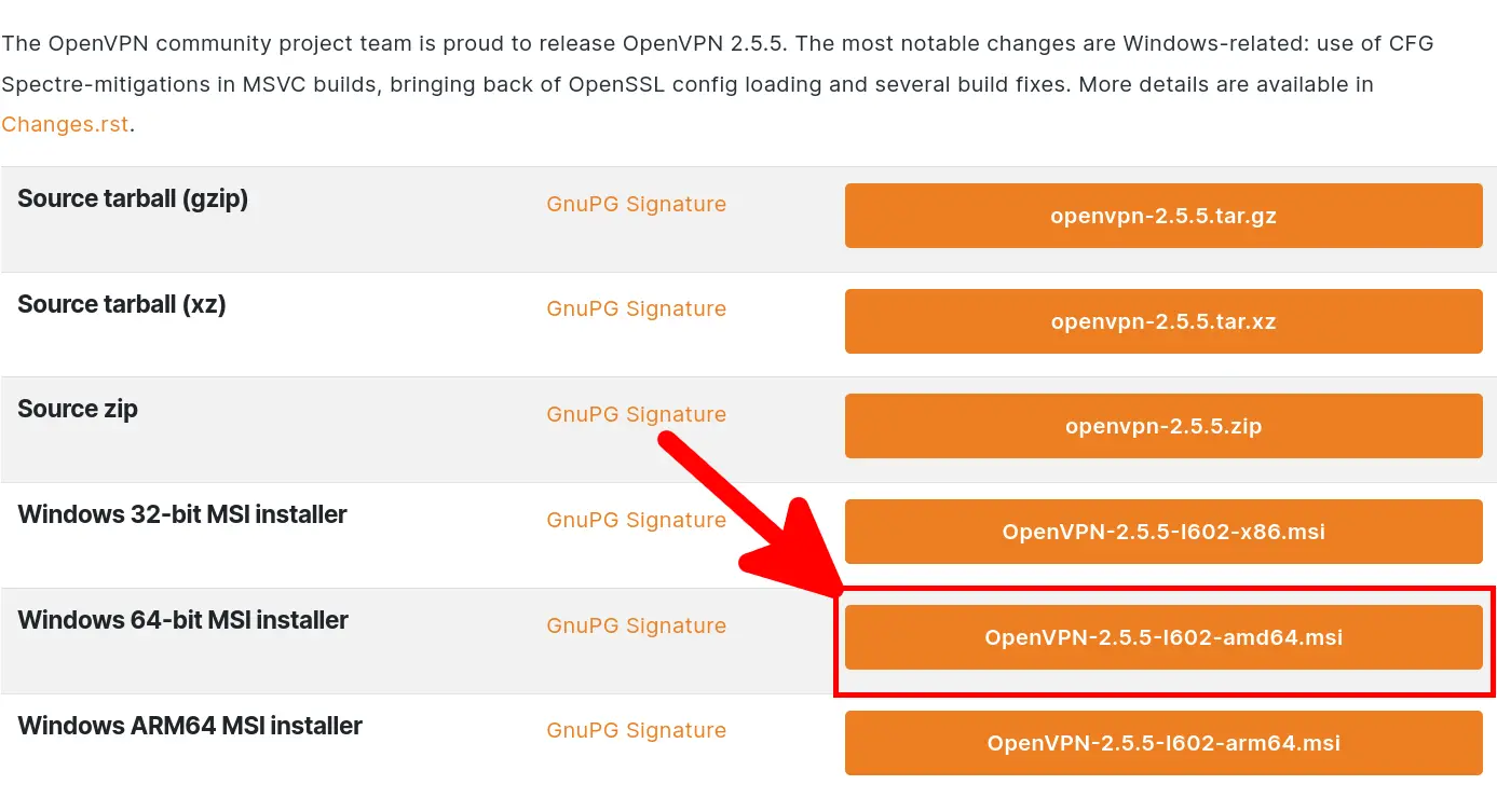 OpenVPN Download Webpage